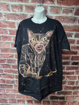 Hand Painted Cat Horror Tee — Bleached Wearable Art | Canvas Rejects