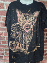 Hand Painted Cat Horror Tee — Bleached Wearable Art | Canvas Rejects