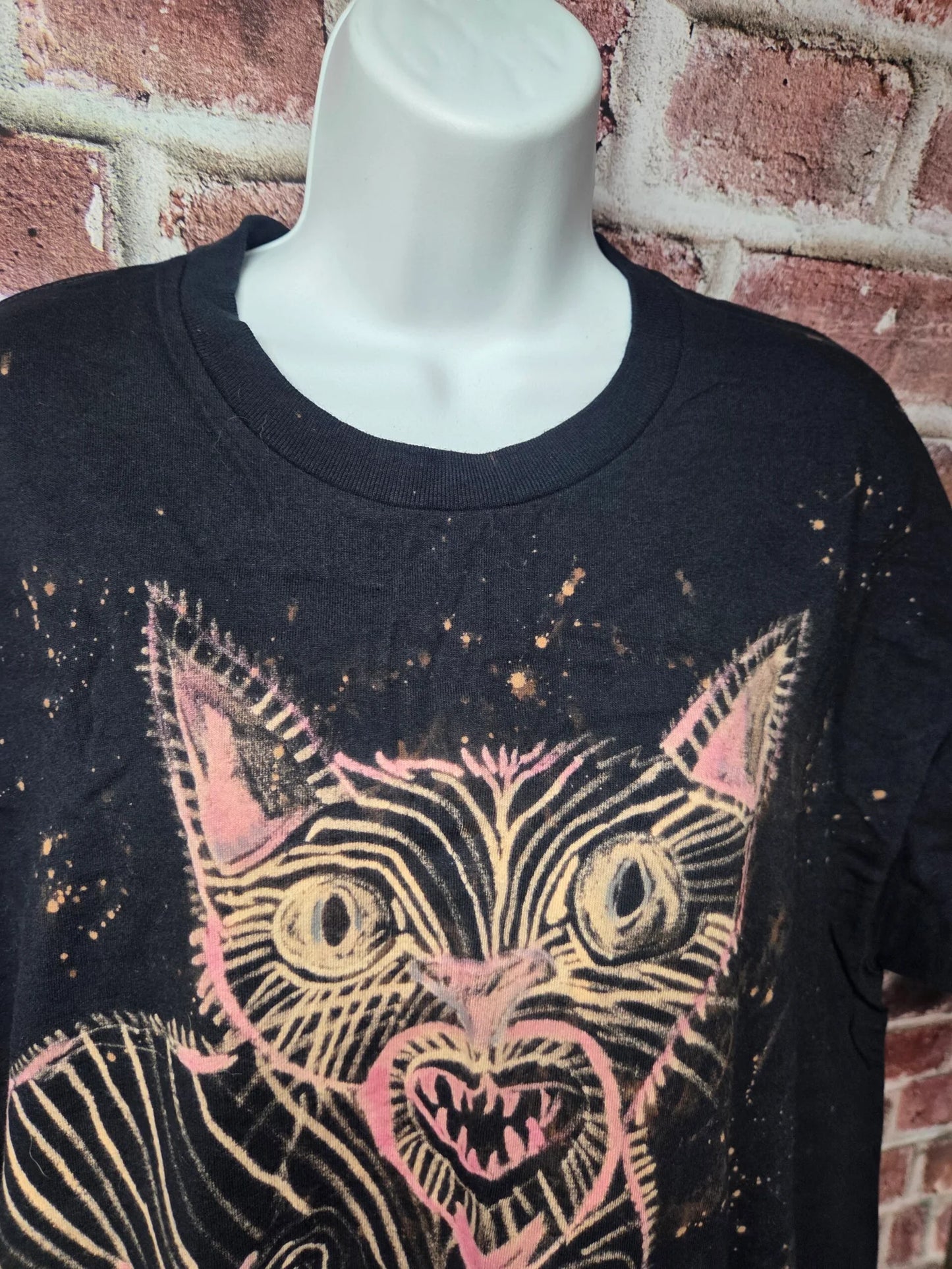 Hand Painted Cat Horror Tee — Bleached Wearable Art | Canvas Rejects