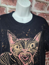 Hand Painted Cat Horror Tee — Bleached Wearable Art | Canvas Rejects
