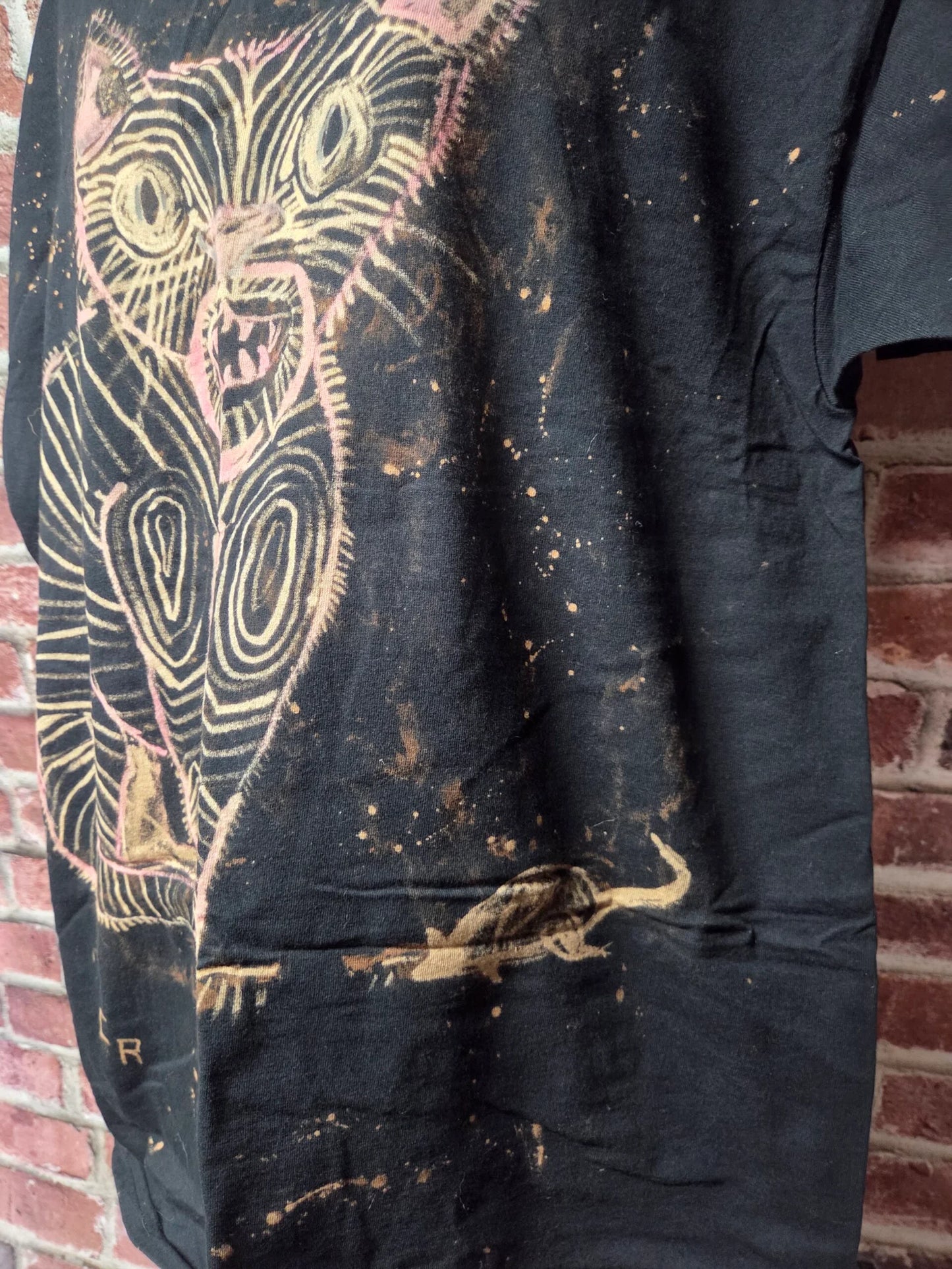 Hand Painted Cat Horror Tee — Bleached Wearable Art | Canvas Rejects