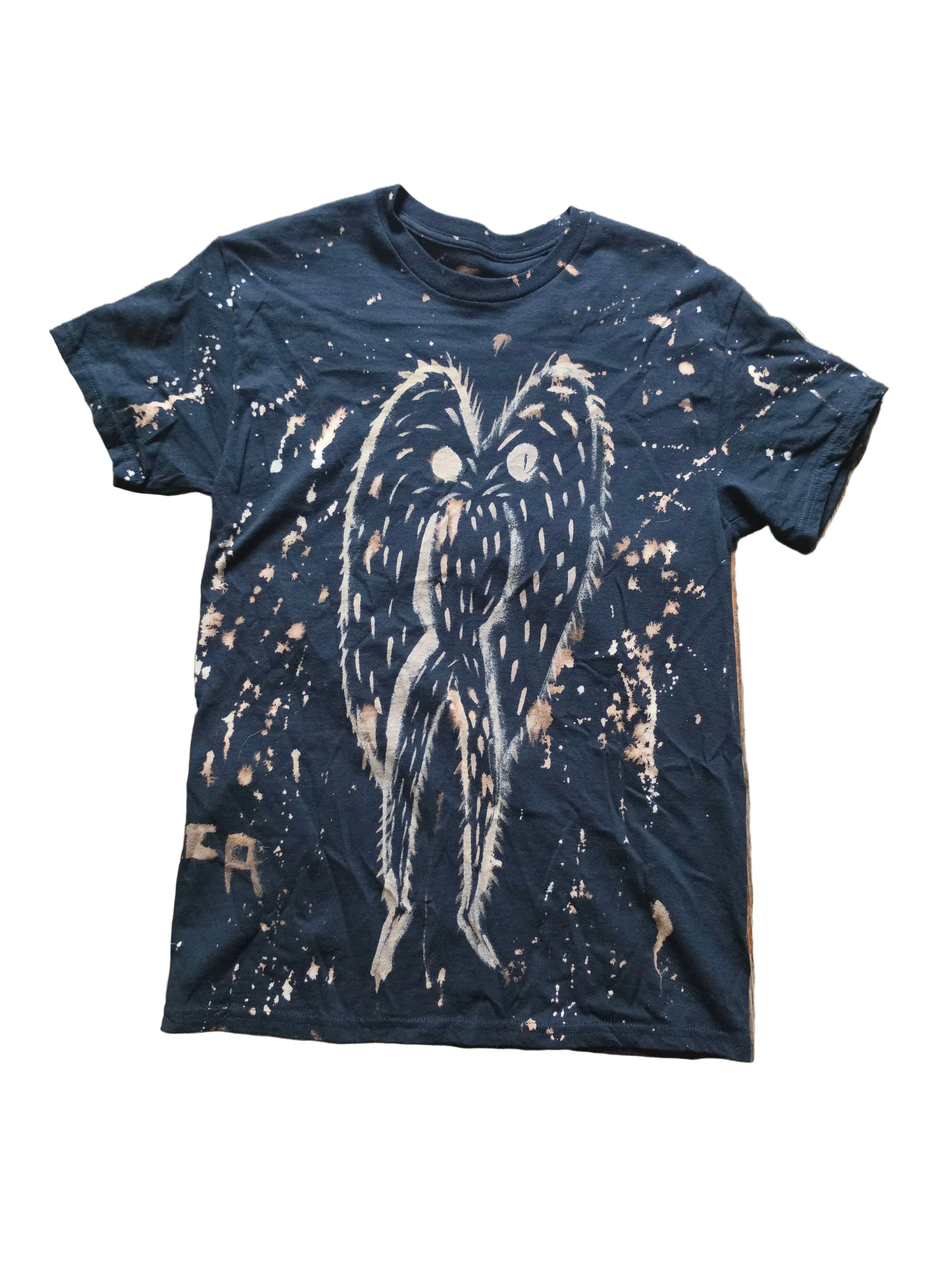 Classic Mothman Tee Hand Bleached Acid Wash T-shirt
